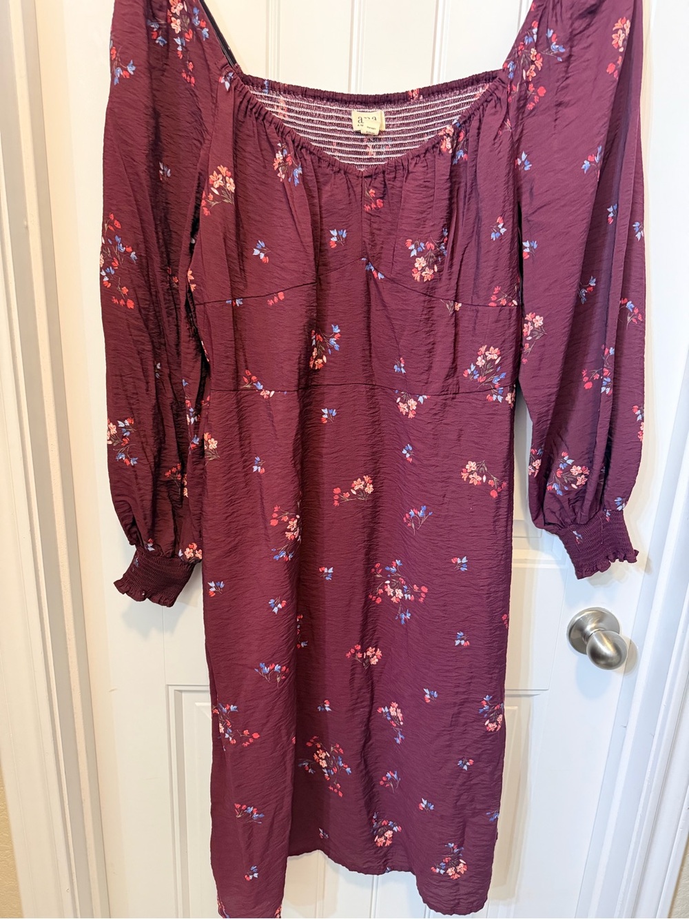 a.n.a Burgundy Floral Off-Shoulder Midi Dress
